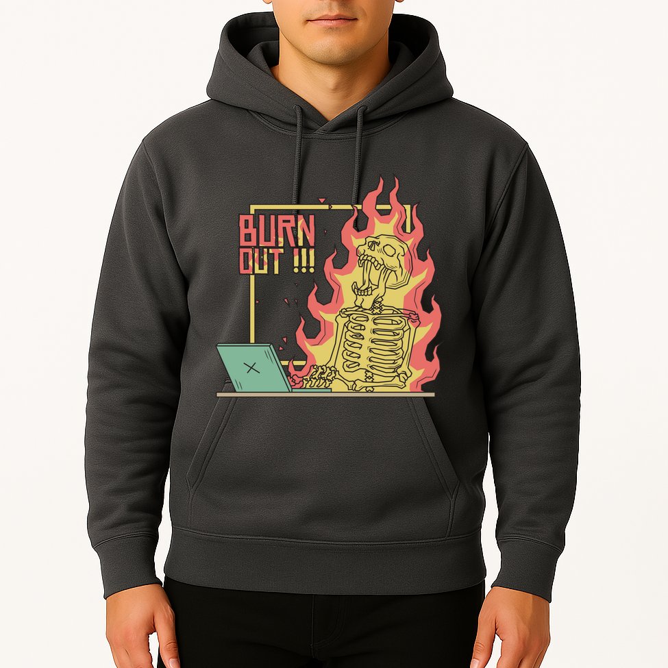 Emotionally Burnt Out Skeleton On Fire Hoodie