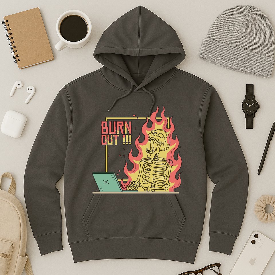 Emotionally Burnt Out Skeleton On Fire Hoodie