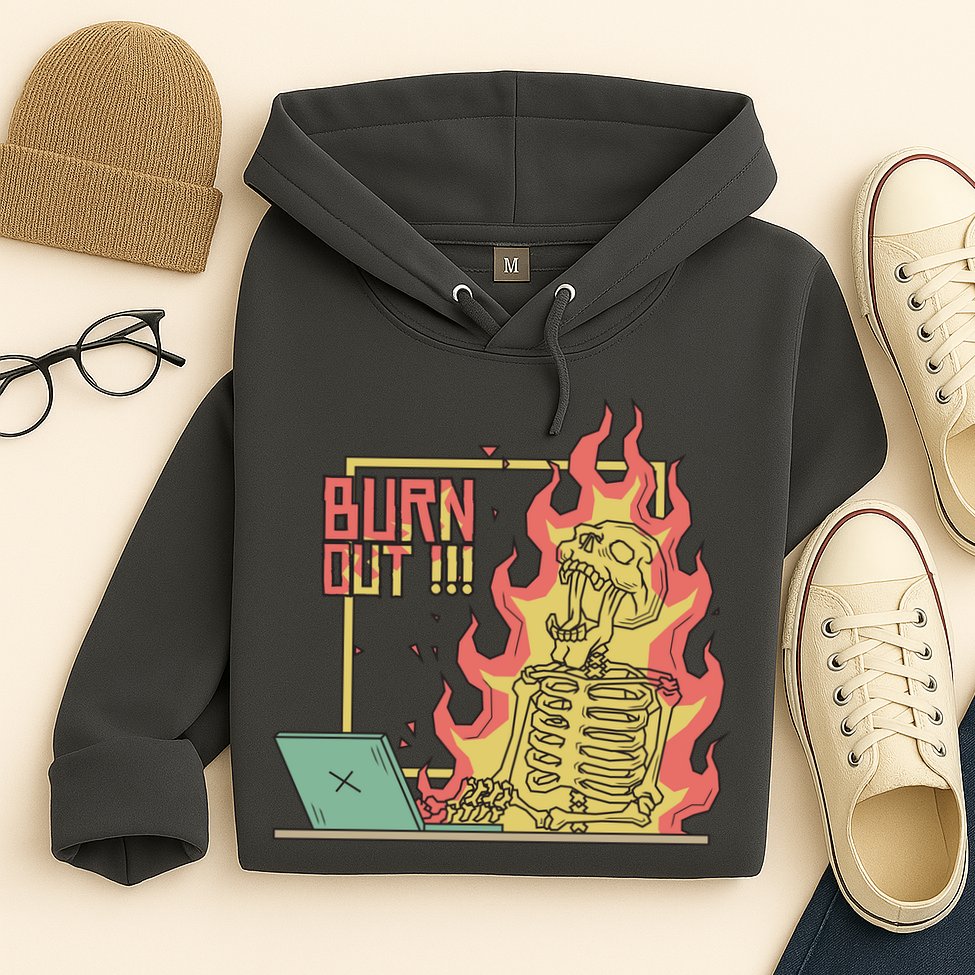 Emotionally Burnt Out Skeleton On Fire Hoodie