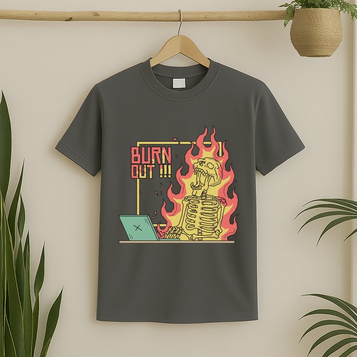 Emotionally Burnt Out Skeleton On Fire T-Shirt