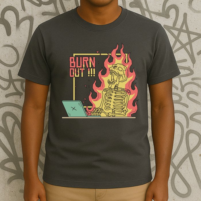 Emotionally Burnt Out Skeleton On Fire T-Shirt