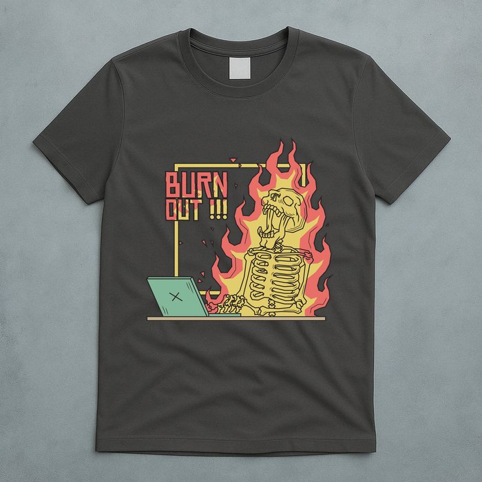 Emotionally Burnt Out Skeleton On Fire T-Shirt
