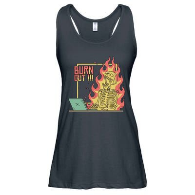 Emotionally Burnt Out Skeleton On Fire Ladies Essential Flowy Tank