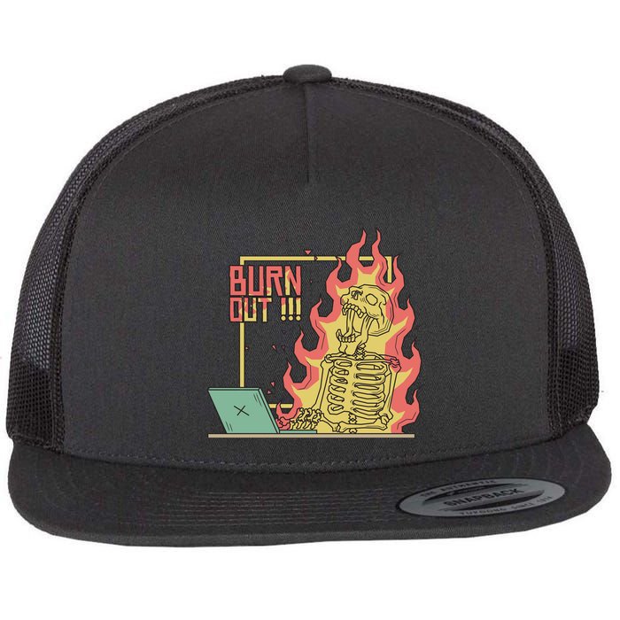 Emotionally Burnt Out Skeleton On Fire Flatbill Hat