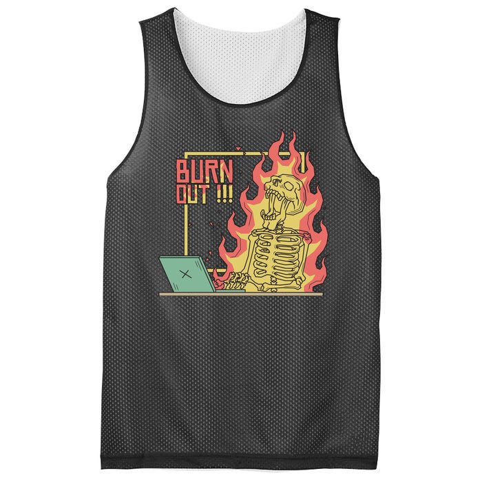 Emotionally Burnt Out Skeleton On Fire Mesh Reversible Basketball Jersey Tank