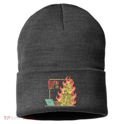 Emotionally Burnt Out Skeleton On Fire Sustainable Knit Beanie