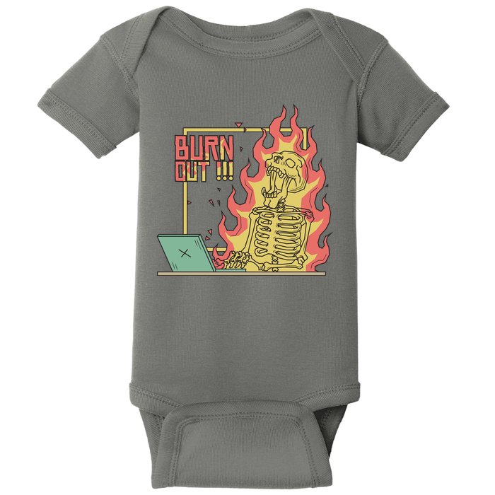 Emotionally Burnt Out Skeleton On Fire Baby Bodysuit