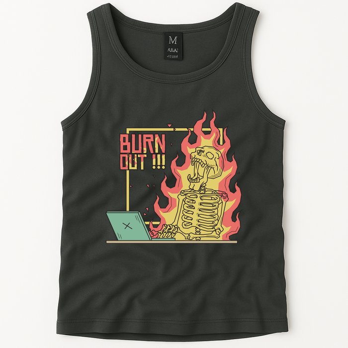Emotionally Burnt Out Skeleton On Fire Tank Top