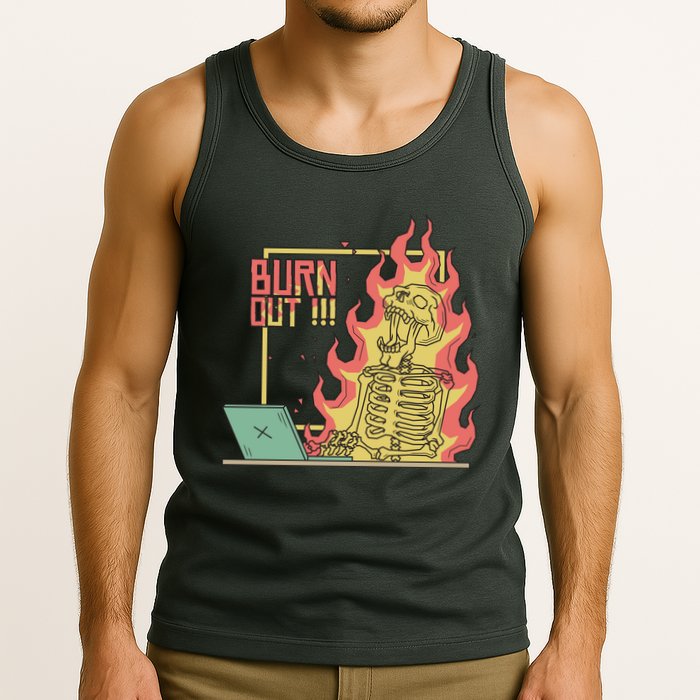 Emotionally Burnt Out Skeleton On Fire Tank Top