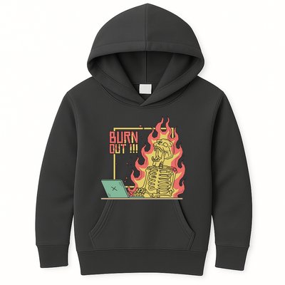 Emotionally Burnt Out Skeleton On Fire Kids Hoodie