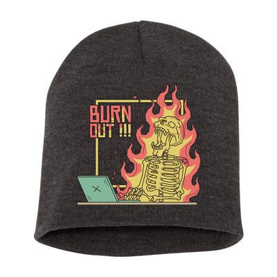 Emotionally Burnt Out Skeleton On Fire Short Acrylic Beanie