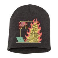 Emotionally Burnt Out Skeleton On Fire Short Acrylic Beanie