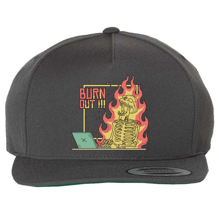 Emotionally Burnt Out Skeleton On Fire Wool Snapback Cap