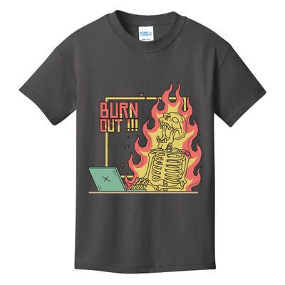 Emotionally Burnt Out Skeleton On Fire Kids T-Shirt