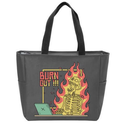 Emotionally Burnt Out Skeleton On Fire Zip Tote Bag