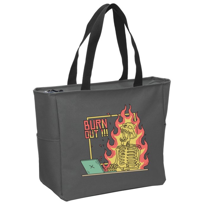 Emotionally Burnt Out Skeleton On Fire Zip Tote Bag