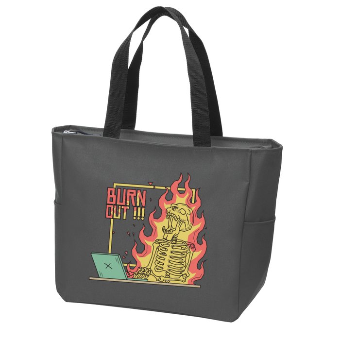 Emotionally Burnt Out Skeleton On Fire Zip Tote Bag