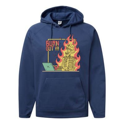 Emotionally Burnt Out Skeleton On Fire Performance Fleece Hoodie