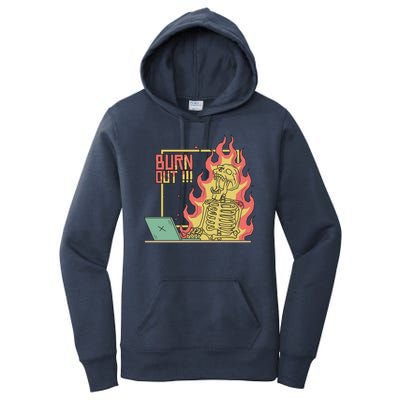 Emotionally Burnt Out Skeleton On Fire Women's Pullover Hoodie