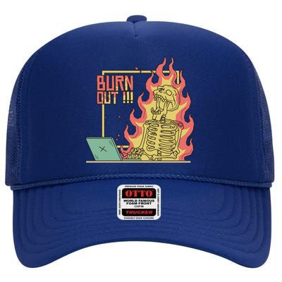 Emotionally Burnt Out Skeleton On Fire High Crown Mesh Back Trucker Hat