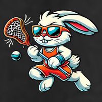 Easter Bunny Playing Lacrosse Cute Lacrosse Players 7 Panel Mesh Trucker Snapback Hat
