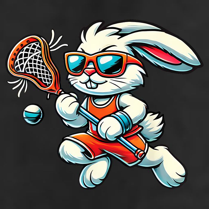Easter Bunny Playing Lacrosse Cute Lacrosse Players 7 Panel Mesh Trucker Snapback Hat