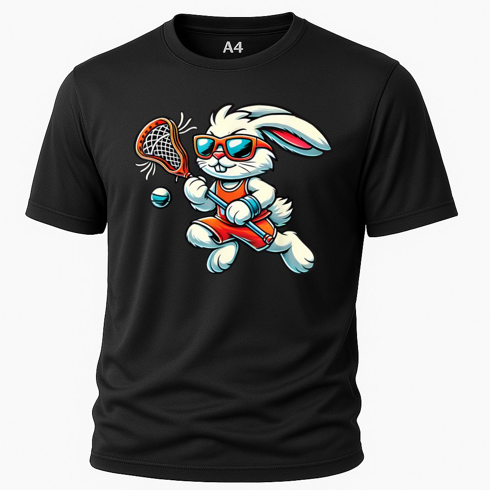 Easter Bunny Playing Lacrosse Cute Lacrosse Players Cooling Performance Crew T-Shirt