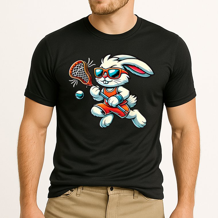 Easter Bunny Playing Lacrosse Cute Lacrosse Players Cooling Performance Crew T-Shirt