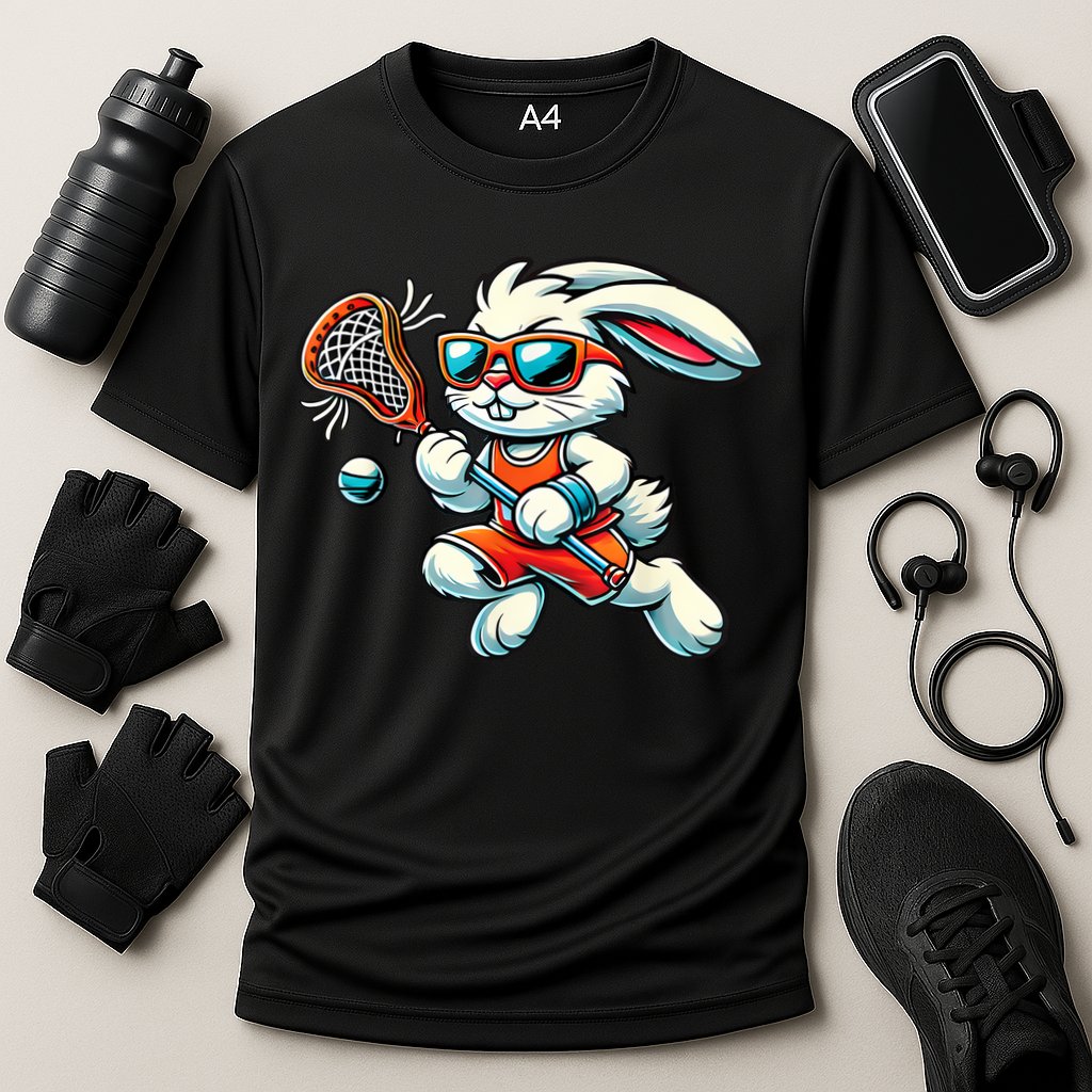 Easter Bunny Playing Lacrosse Cute Lacrosse Players Cooling Performance Crew T-Shirt