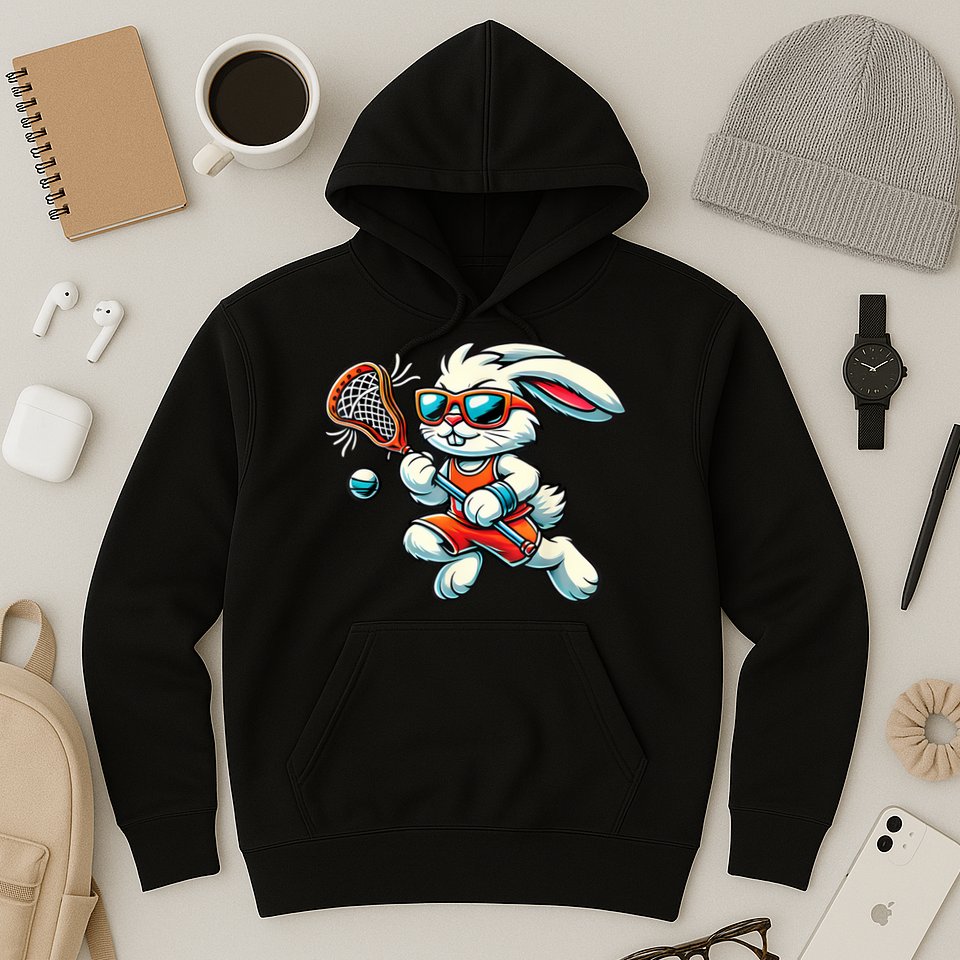 Easter Bunny Playing Lacrosse Cute Lacrosse Players Hoodie