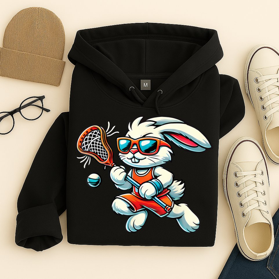 Easter Bunny Playing Lacrosse Cute Lacrosse Players Hoodie