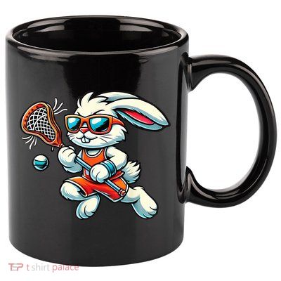 Easter Bunny Playing Lacrosse Cute Lacrosse Players 11oz C Handle Ceramic Mug