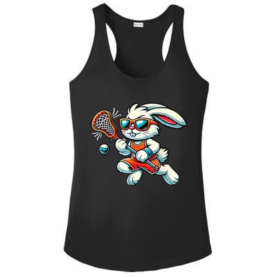 Easter Bunny Playing Lacrosse Cute Lacrosse Players Ladies PosiCharge Competitor Racerback Tank