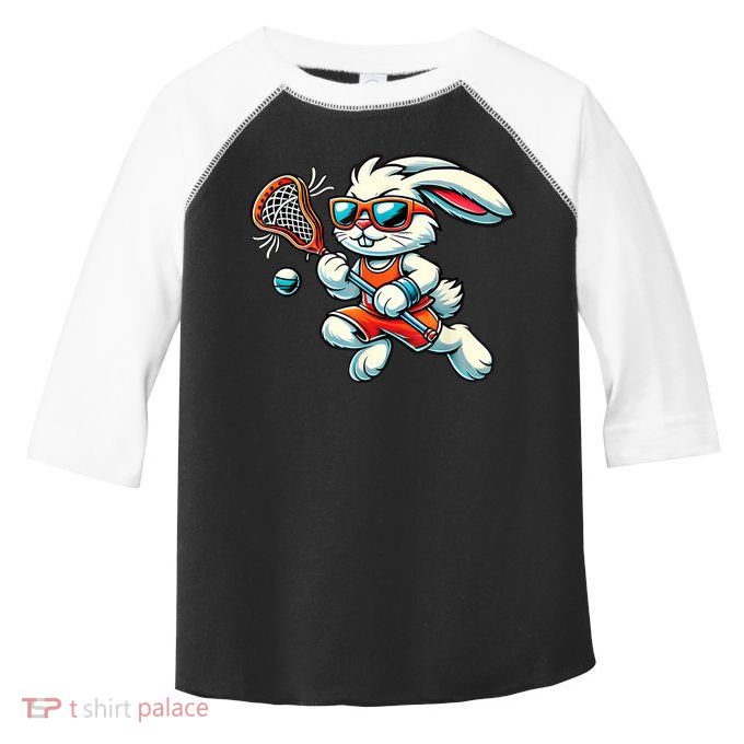 Easter Bunny Playing Lacrosse Cute Lacrosse Players Toddler Fine Jersey T-Shirt