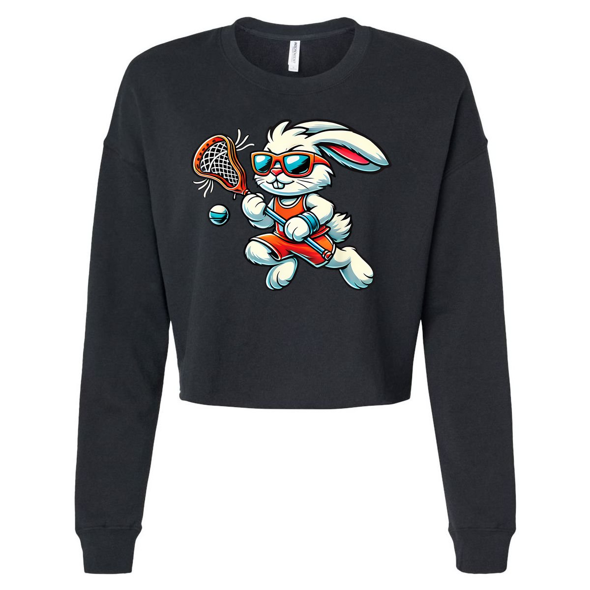 Easter Bunny Playing Lacrosse Cute Lacrosse Players Cropped Pullover Crew