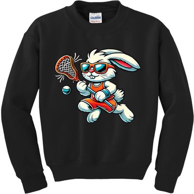 Easter Bunny Playing Lacrosse Cute Lacrosse Players Kids Sweatshirt