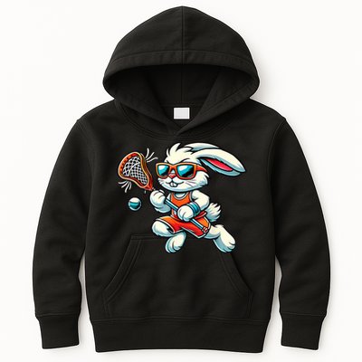 Easter Bunny Playing Lacrosse Cute Lacrosse Players Kids Hoodie