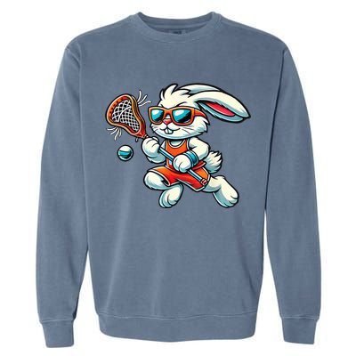Easter Bunny Playing Lacrosse Cute Lacrosse Players Garment-Dyed Sweatshirt