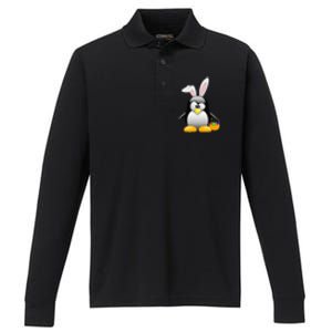 Easter Bunny Penguin Easter For,, Women Performance Long Sleeve Polo