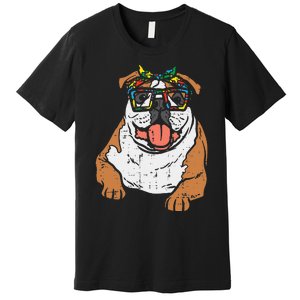 English Bulldog Puzzle Bandana Glasses Autism Awareness Dog Premium T-Shirt