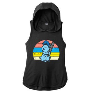 Easter Bunny Playing Baseball Retro Sports Gift Ladies PosiCharge Tri-Blend Wicking Draft Hoodie Tank