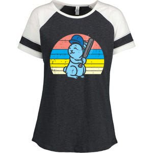 Easter Bunny Playing Baseball Retro Sports Gift Enza Ladies Jersey Colorblock Tee