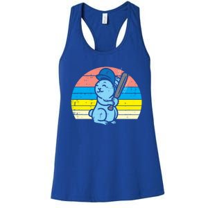 Easter Bunny Playing Baseball Retro Sports Gift Women's Racerback Tank