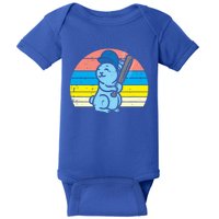 Easter Bunny Playing Baseball Retro Sports Gift Baby Bodysuit