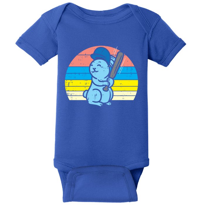 Easter Bunny Playing Baseball Retro Sports Gift Baby Bodysuit