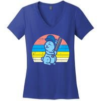 Easter Bunny Playing Baseball Retro Sports Gift Women's V-Neck T-Shirt