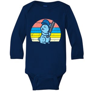 Easter Bunny Playing Baseball Retro Sports Gift Baby Long Sleeve Bodysuit