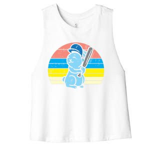 Easter Bunny Playing Baseball Retro Sports Gift Women's Racerback Cropped Tank