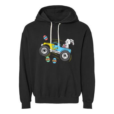 Easter Bunny Riding Monster Truck Cute Boy Garment-Dyed Fleece Hoodie