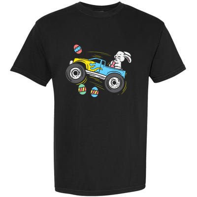 Easter Bunny Riding Monster Truck Cute Boy Garment-Dyed Heavyweight T-Shirt